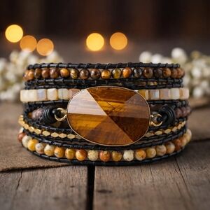 Boho Chic Tiger's Eye 5-Wrap Trendy Bracelet – Adjustable & Handmade 🌟